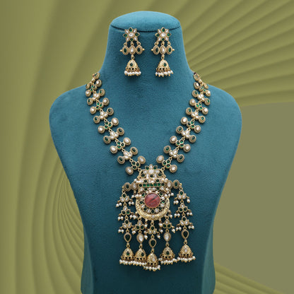 Peach Color Quartz Oxidised Necklace Set Crafted for Graceful Designer Fashion Look