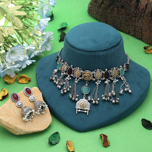 Multi Color Oxidised Necklace Set with Stylish Ethnic Fashion Appeal