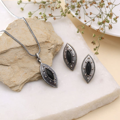 Black Color Oxidised Stone Necklace Set with Elegant Designer Jewelry Appeal