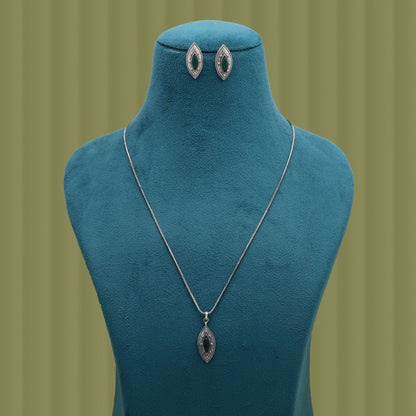 Green Color Oxidised Stone Necklace Set Crafted with Beautiful Ethnic Design
