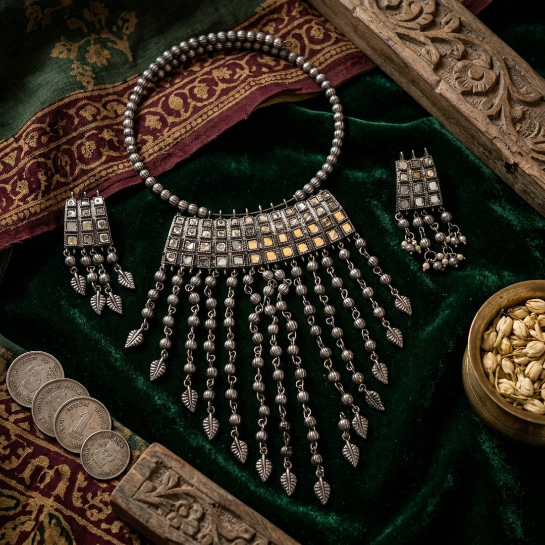 Silver Color Oxidised Necklace Set Traditional Ethnic Style