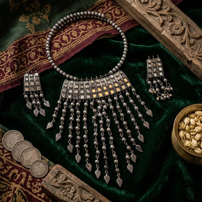 Silver Color Oxidised Necklace Set Traditional Ethnic Style