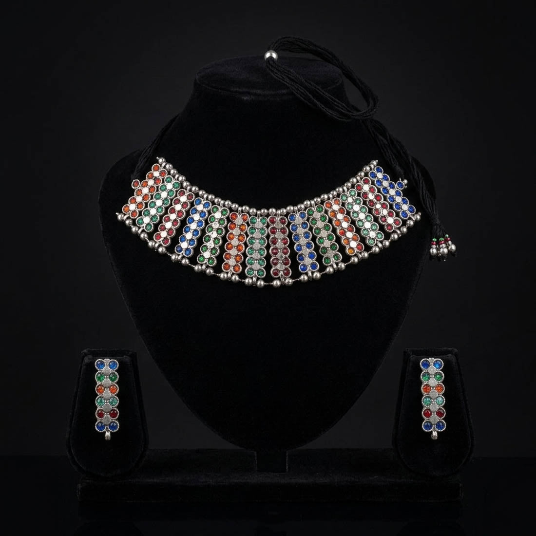 Multi Color Rainbow Oxidised Necklace Set Colorful Designer Style