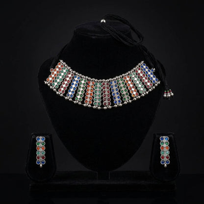Multi Color Rainbow Oxidised Necklace Set Colorful Designer Style