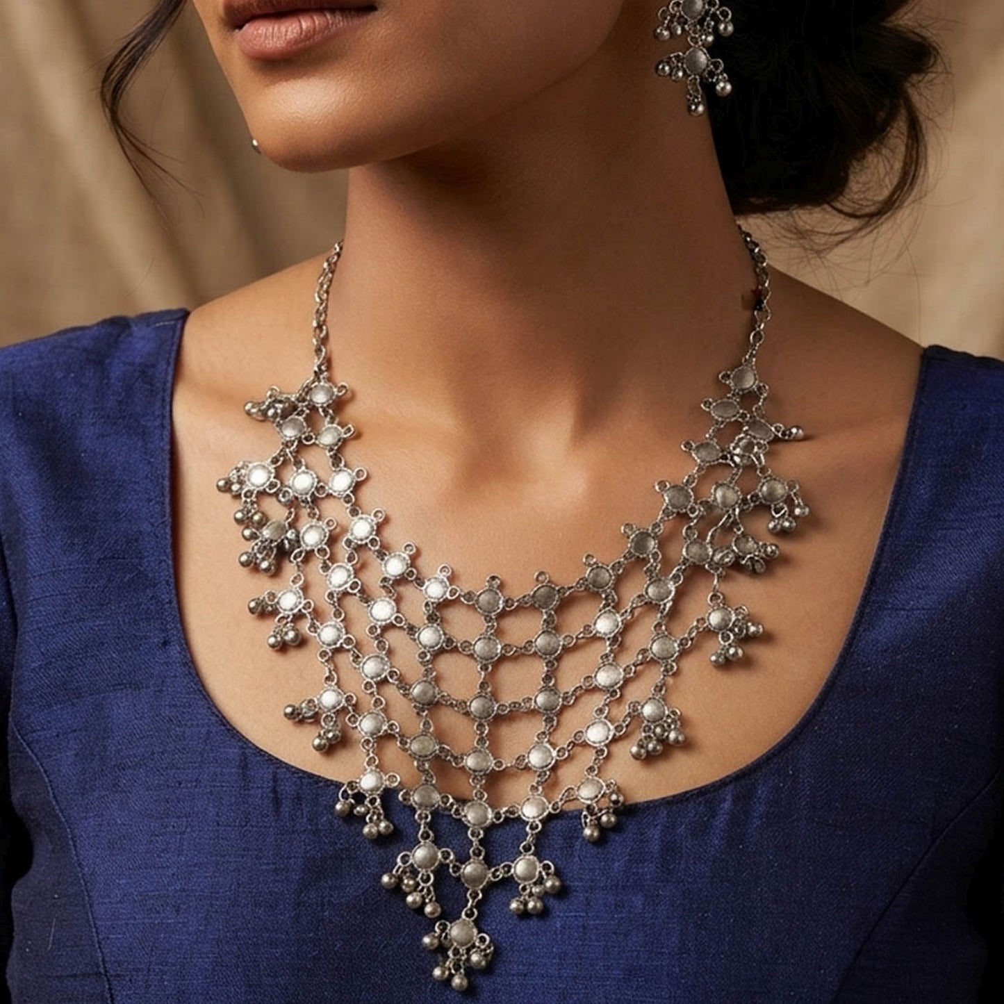 Silver Color Oxidised Necklace Set Handmade Traditional Appeal