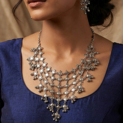 Silver Color Oxidised Necklace Set Handmade Traditional Appeal