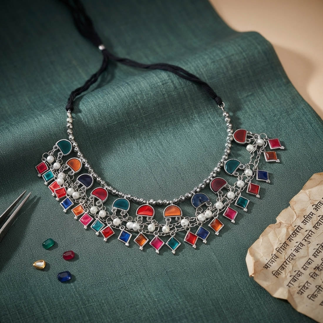 Multi Color Meena Work Oxidised Necklace Beautiful Ethnic Appeal