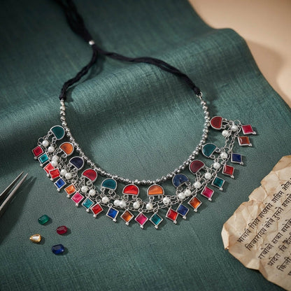 Multi Color Meena Work Oxidised Necklace Beautiful Ethnic Appeal