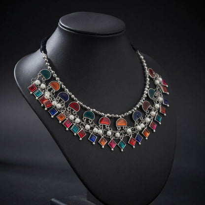 Multi Color Meena Work Oxidised Necklace Beautiful Ethnic Appeal