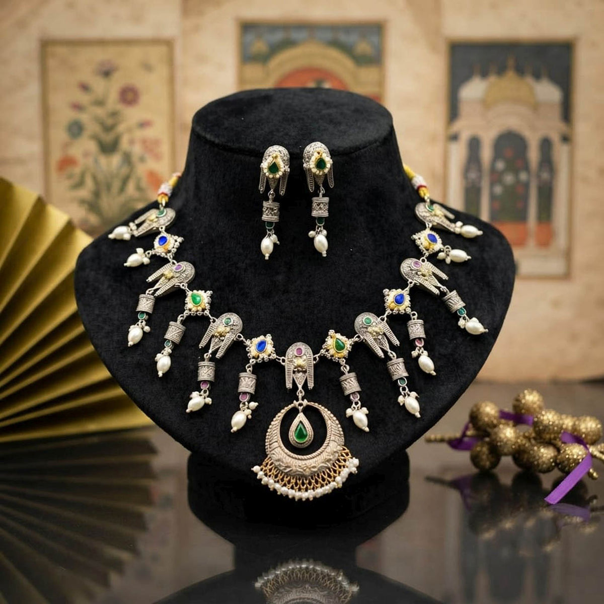 Vibrant Multi Color Oxidised Necklace Set For Boho Festival Fashion