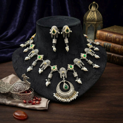 Traditional Handcrafted Multi Color Oxidised Necklace Set For Ethnic Suits
