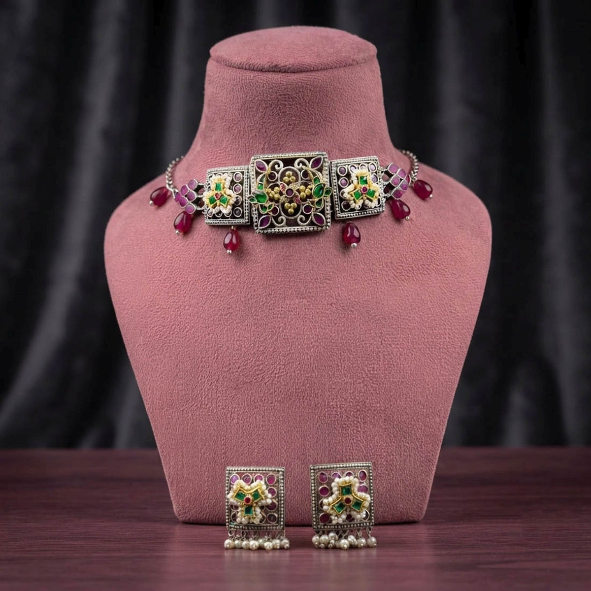Tribal Style Multi Color Oxidised Necklace Set For Navratri Celebrations