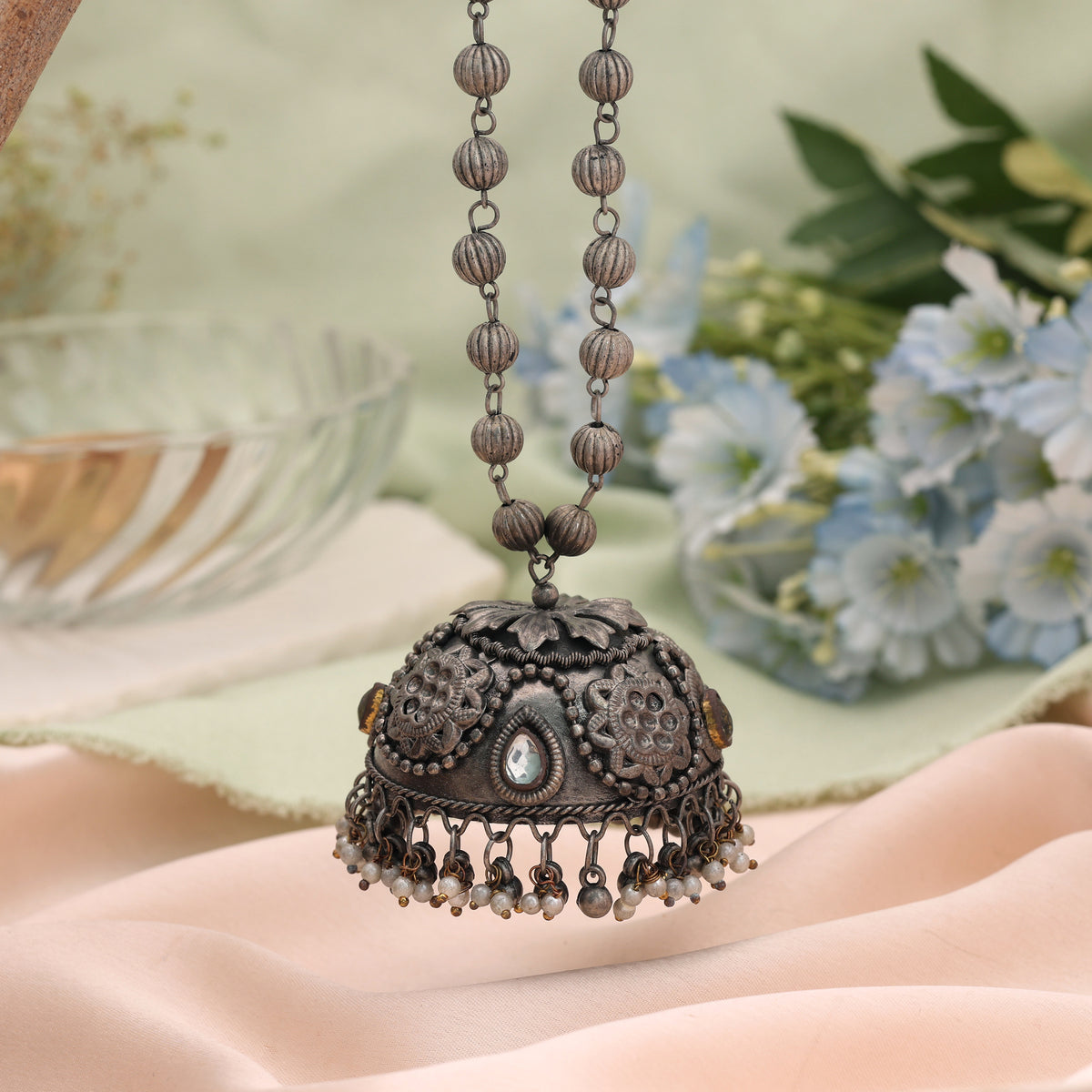 Classic Silver Color Oxidised Necklace for Minimalist Vintage Fashion Lovers
