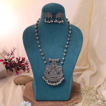 Elegant Silver Color Oxidised Necklace Set Perfect for Ethnic Party Wear