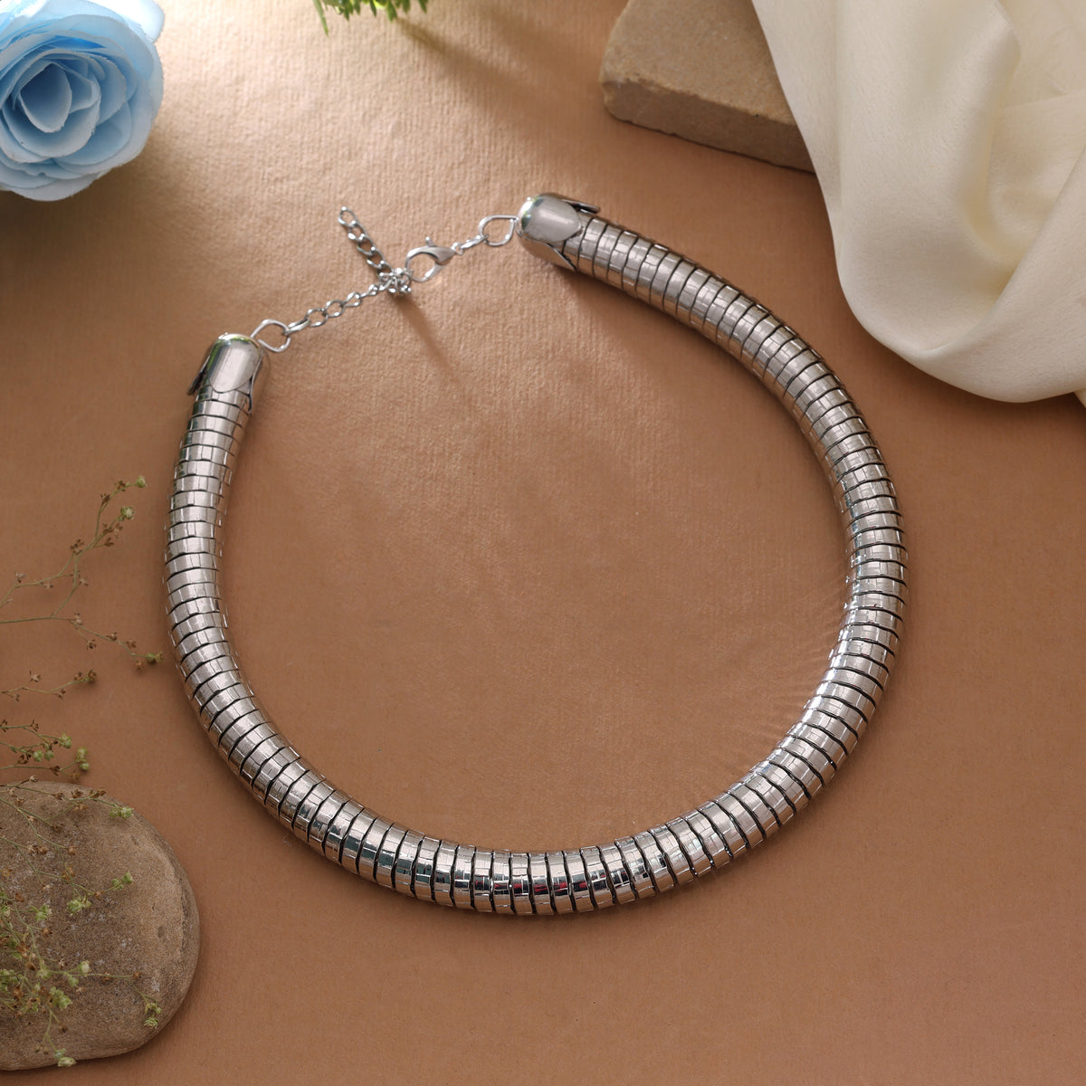 Statement Silver Color Hasli Oxidised Necklace Set for Festive Celebrations