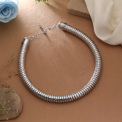 Statement Silver Color Hasli Oxidised Necklace Set for Festive Celebrations