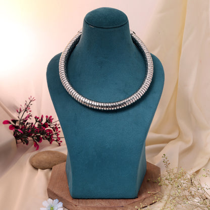 Statement Silver Color Hasli Oxidised Necklace Set for Festive Celebrations