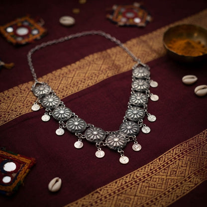 Contemporary Silver Color Oxidised Necklace Lightweight Daily Wear Fashion Piece