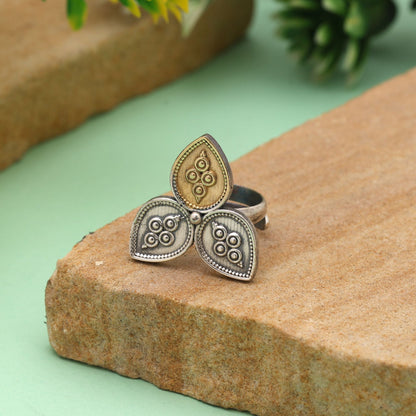 Gold & Silver Color Dual Tone Oxidised Rings Blending Modern Metallic Contrast With Timeless Ethnic Artistry