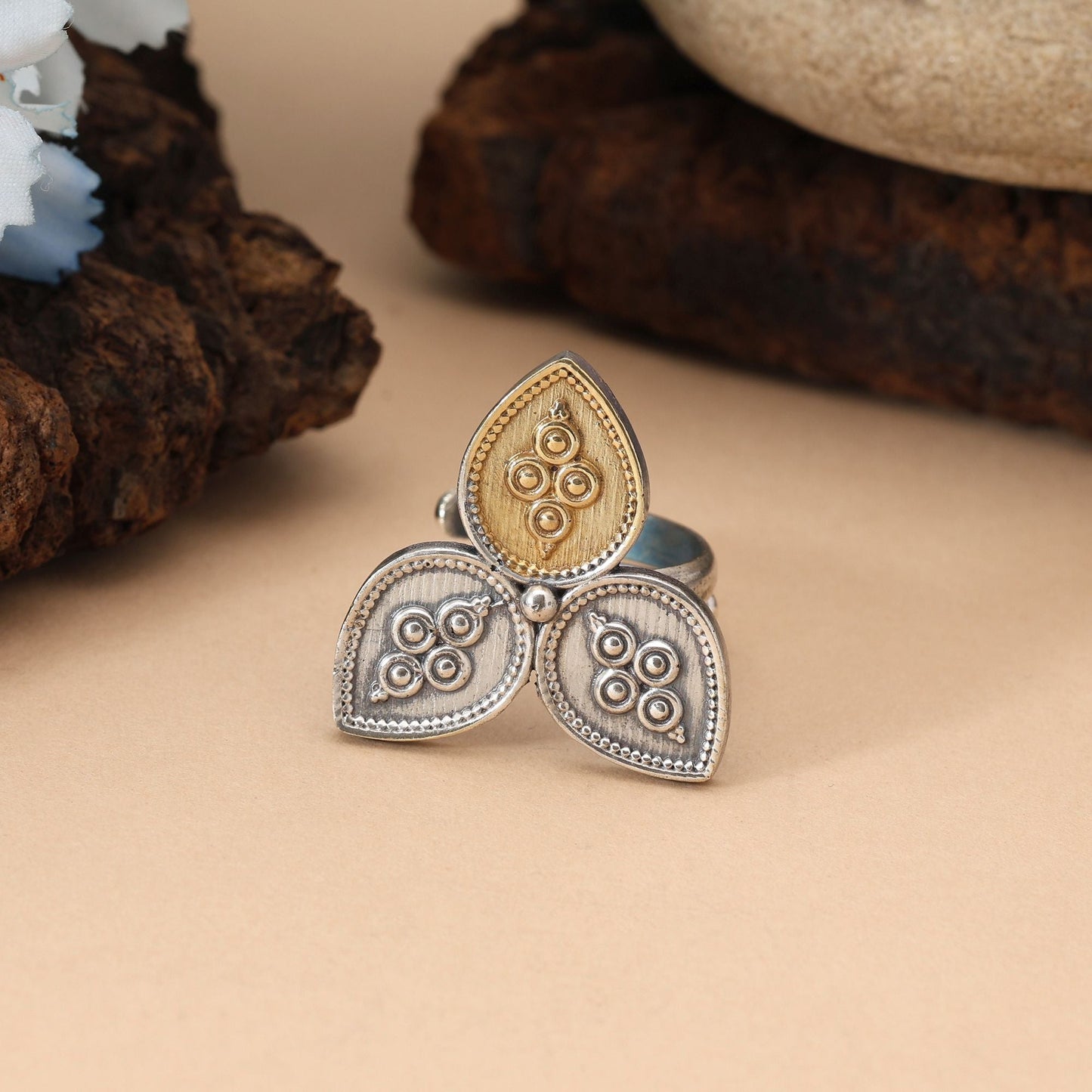 Gold & Silver Color Dual Tone Oxidised Rings Blending Modern Metallic Contrast With Timeless Ethnic Artistry