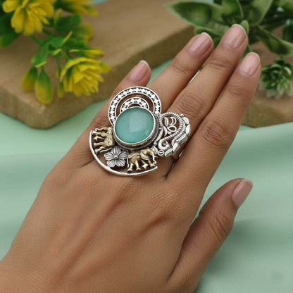 Pista Green Color Dual Tone Oxidised Rings Crafted With Refreshing Hues And Classic Oxidised Accents