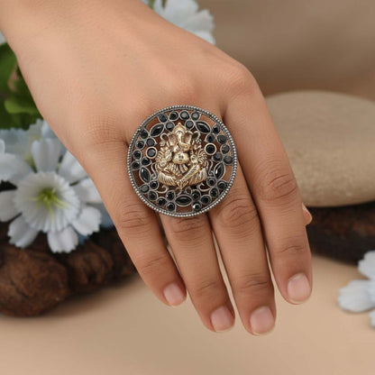 Black Color Dual Tone Oxidised Rings Featuring Dramatic Dark Elegance With Meticulous Oxidised Craftsmanship