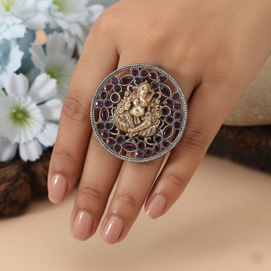 Rani Color Dual Tone Oxidised Rings Crafted With Rich Festive Tones And Refined Oxidised Detailing