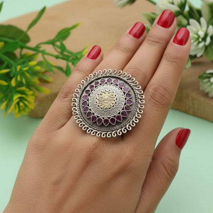 Rani Color Dual Tone Oxidised Rings Created With Bold Color Tones And Handcrafted Oxidised Finishing