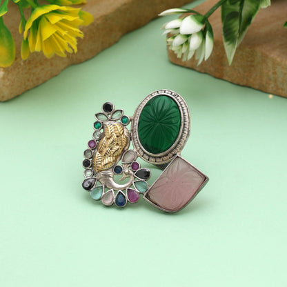 Multi Color Dual Tone Oxidised Rings Offering Vibrant Ethnic Charm With Decorative Oxidised Craftsmanship