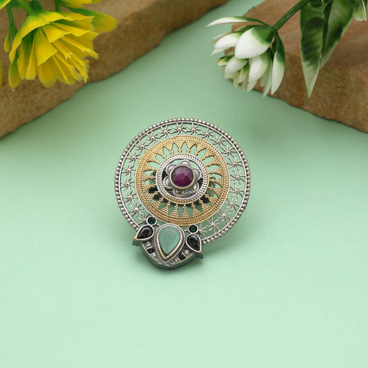 Multi Color Dual Tone Oxidised Rings Enriched With Colorful Patterns And Artistically Detailed Oxidised Finishing