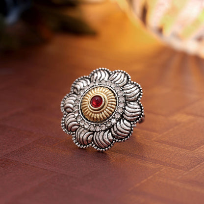 Rani Color Dual Tone Oxidised Rings Designed For Ethnic Fashion Lovers