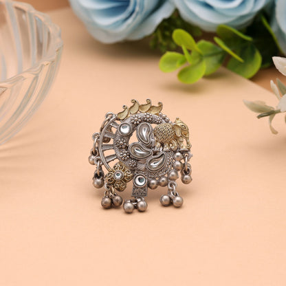 Silver & Gold Color Dual Tone Oxidised Rings Featuring Traditional Designer Fashion Style