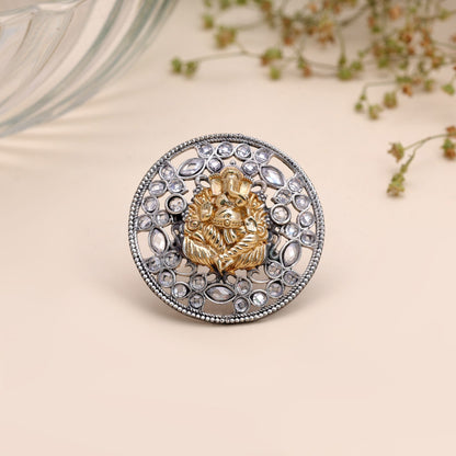Silver Color Dual Tone Oxidised Rings Featuring Elegant Traditional Fashion Style