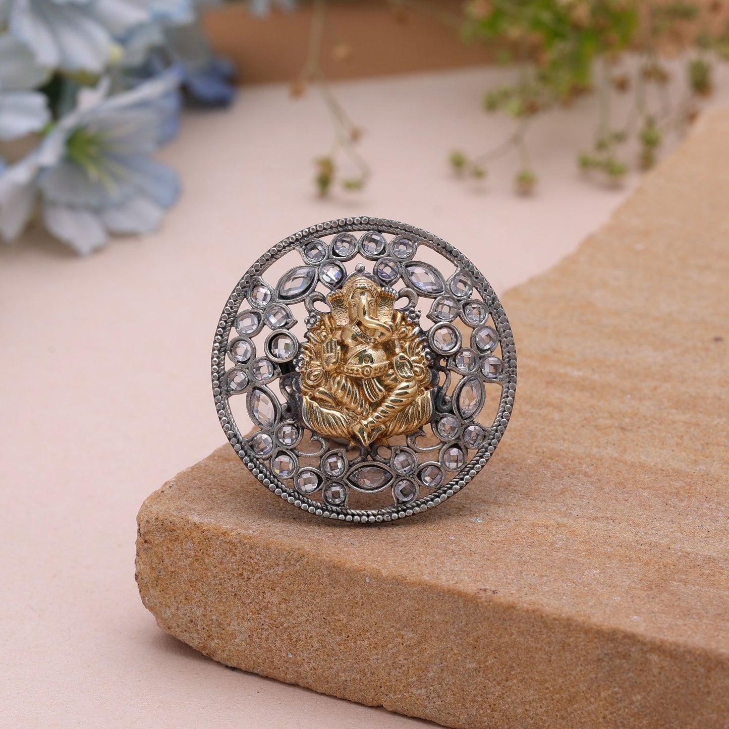 Silver Color Dual Tone Oxidised Rings Featuring Elegant Traditional Fashion Style