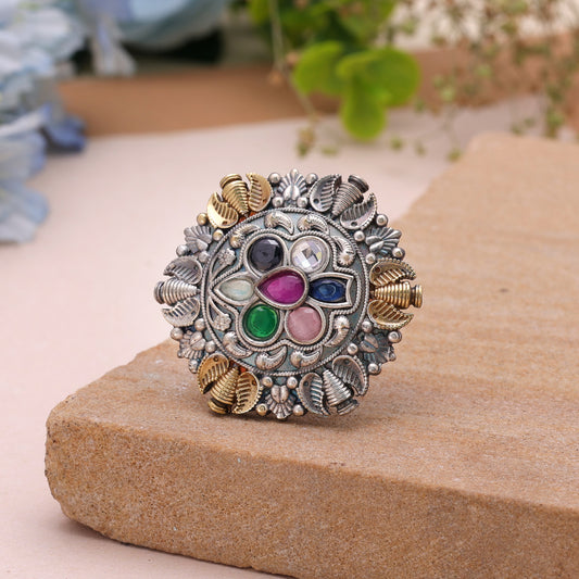 Multi Color Dual Tone Oxidised Rings Featuring Elegant Designer Appeal