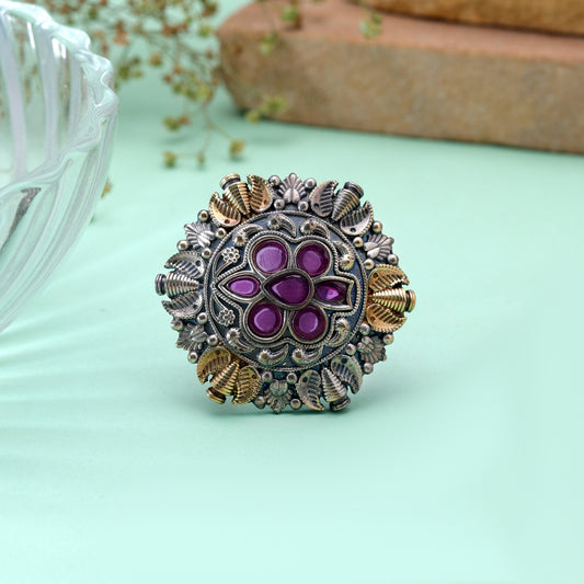 Purple Color Dual Tone Oxidised Rings Crafted for Beautiful Festive Wear