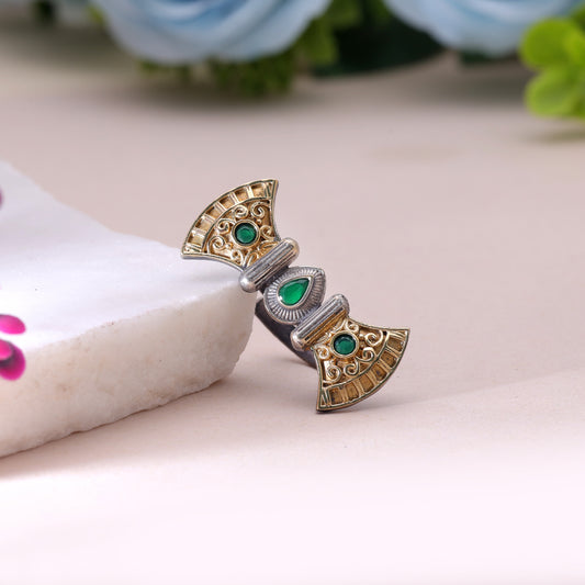 Green Color Dual Tone Oxidised Rings Crafted with Beautiful Fashion Style