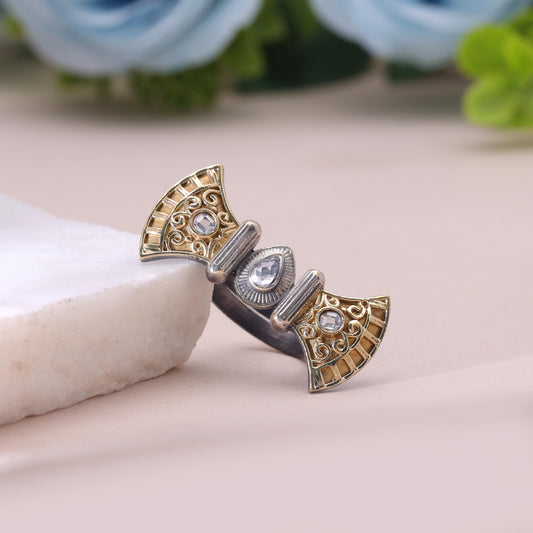 White Color Dual Tone Oxidised Rings with Elegant Ethnic Designer Appeal