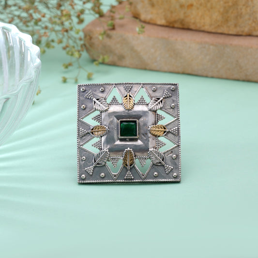 Green Color Dual Tone Oxidised Rings Featuring Graceful Ethnic Jewelry Look