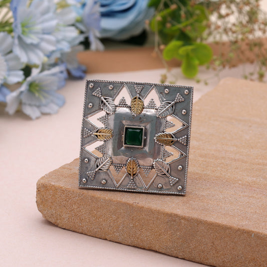 Green Color Dual Tone Oxidised Rings Featuring Graceful Ethnic Jewelry Look