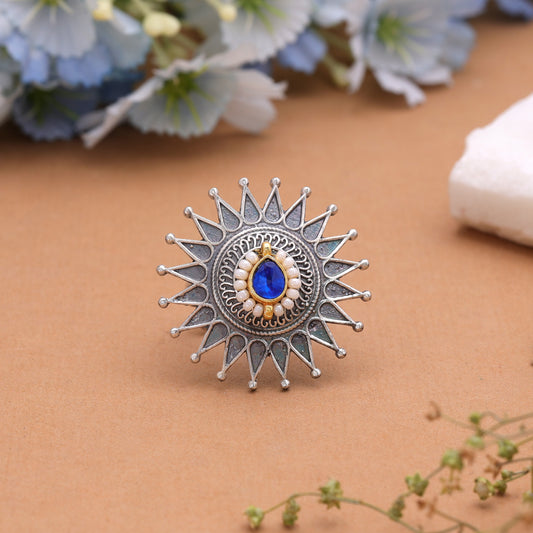 Blue Color Dual Tone Oxidised Rings Crafted for Elegant Fashion Appeal