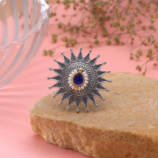Blue Color Dual Tone Oxidised Rings Crafted for Elegant Fashion Appeal