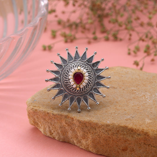 Rani Color Dual Tone Oxidised Rings Featuring Beautiful Traditional Jewelry Style