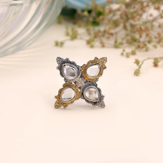 White Color Dual Tone Oxidised Rings Featuring Stylish Traditional Designer Look