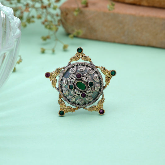 Green Color Dual Tone Oxidised Rings Featuring Premium Traditional Appeal
