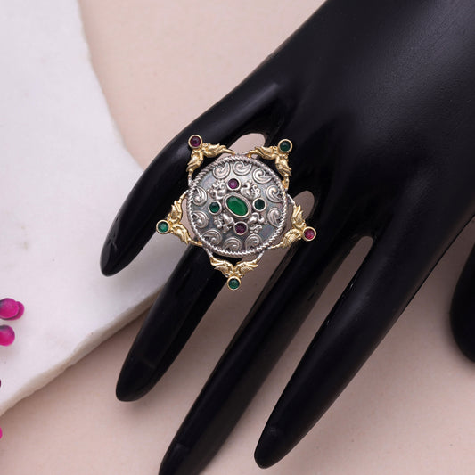 Green Color Dual Tone Oxidised Rings Featuring Premium Traditional Appeal