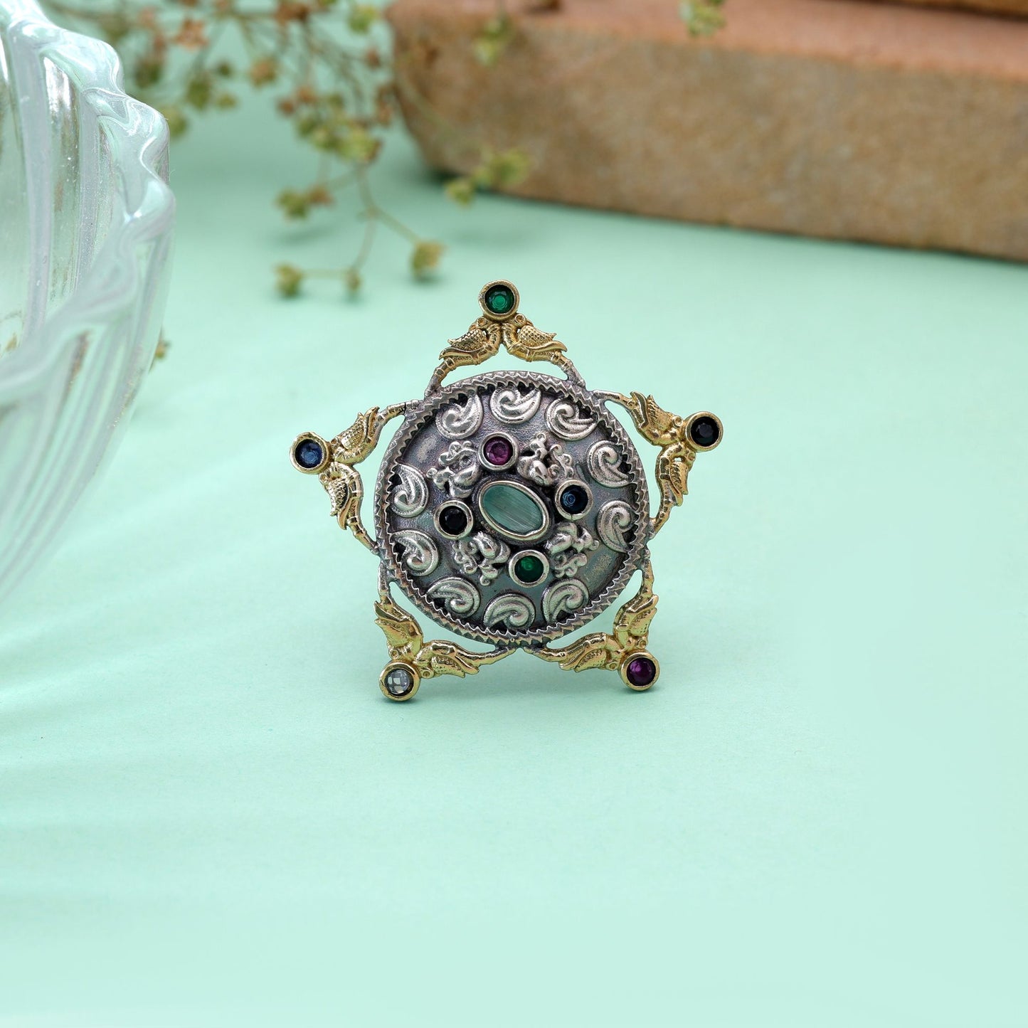 Multi Color Dual Tone Oxidised Rings with Stylish Ethnic Fashion Finish