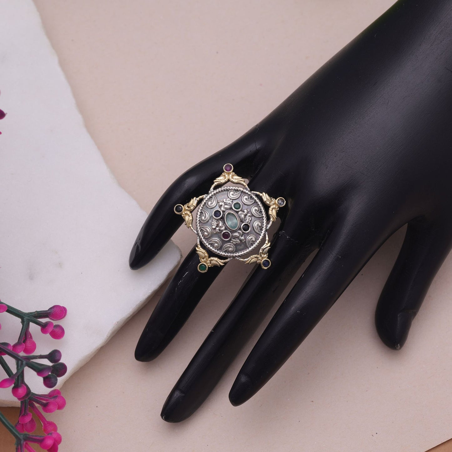Multi Color Dual Tone Oxidised Rings with Stylish Ethnic Fashion Finish