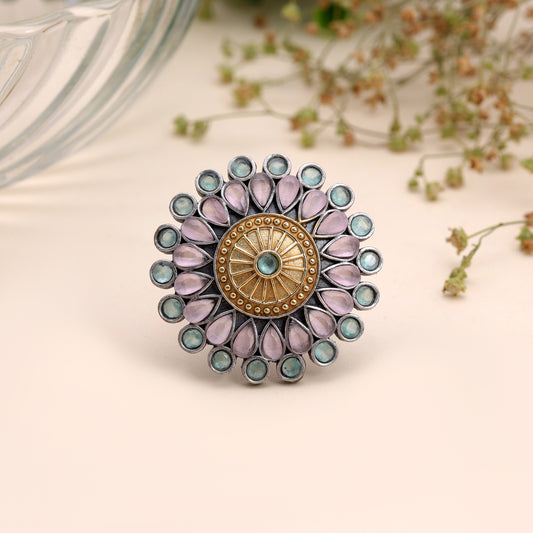 Light Pink Color Dual Tone Oxidised Rings with Beautiful Handmade Fashion Style