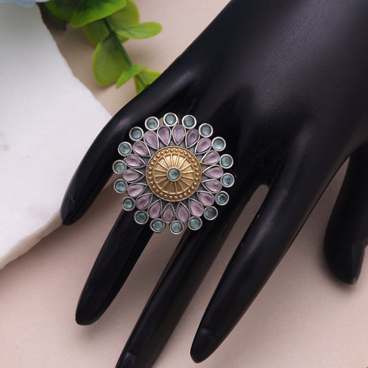 Light Pink Color Dual Tone Oxidised Rings with Beautiful Handmade Fashion Style